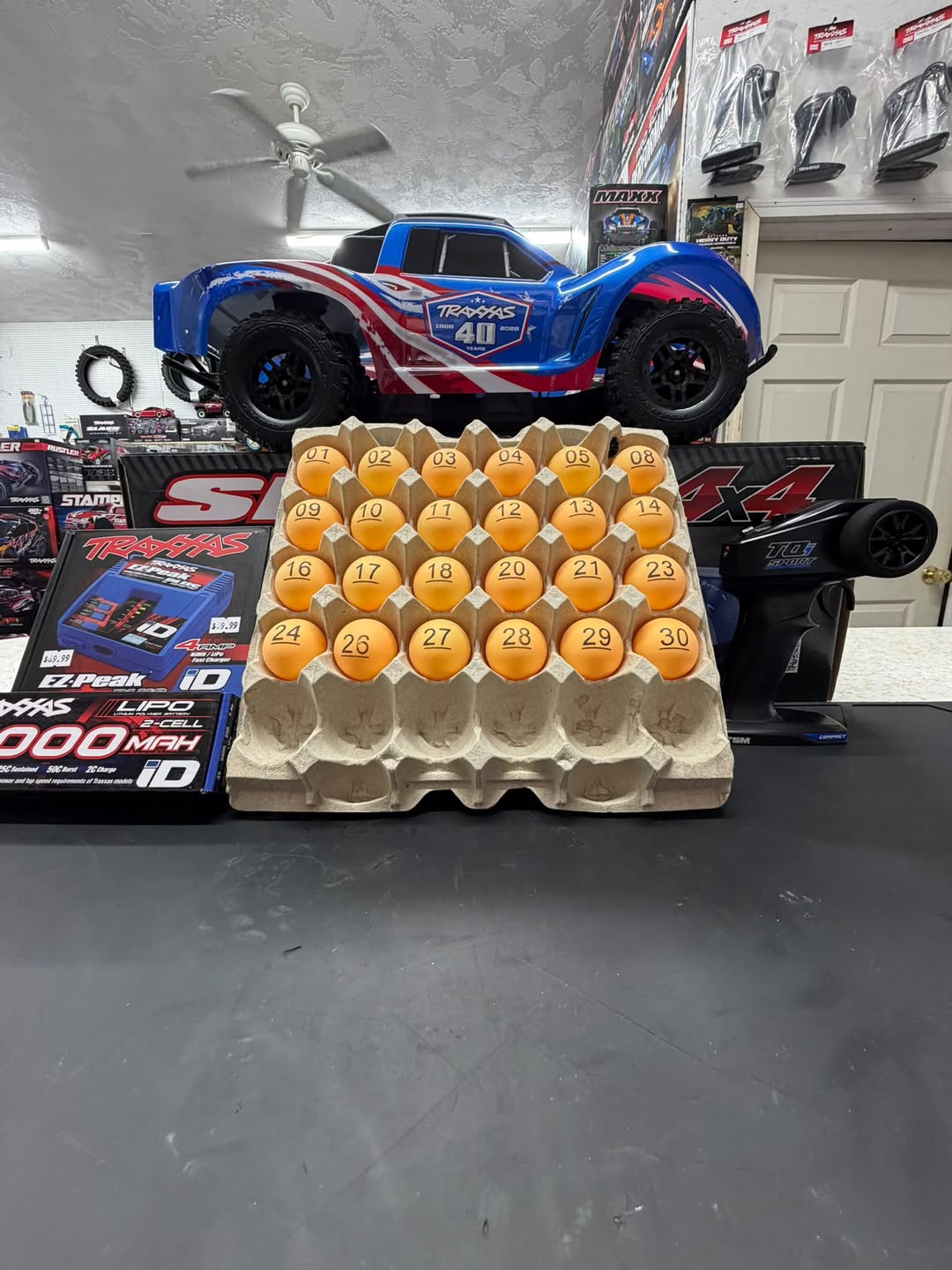 A Traxxas Slash 4X4 on the counter at B&L Specialties in Blackfoot.